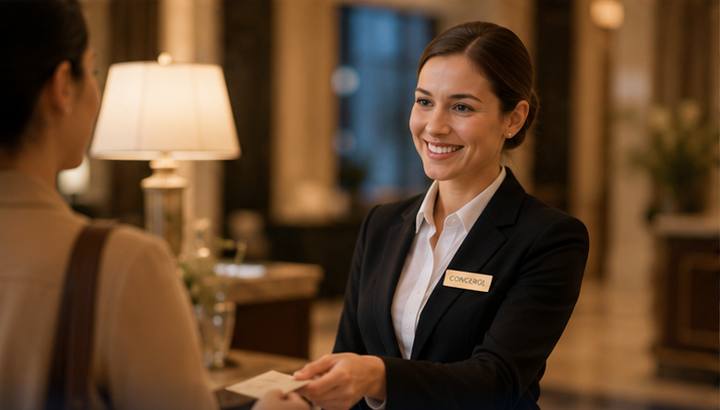 Guest concierge welcoming a visitor